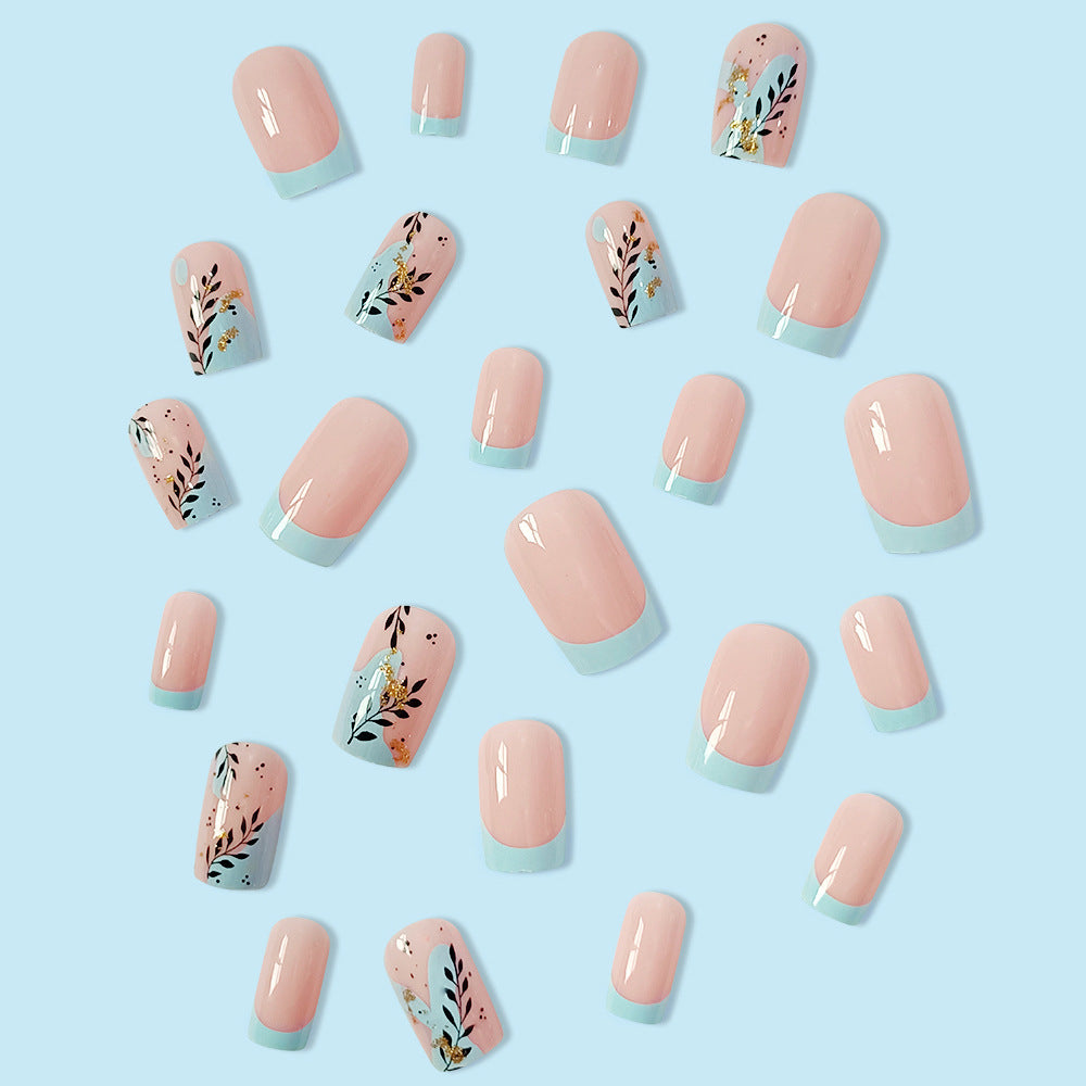 Wholesale Pink Blue Color Block Maple Leaf Nail Stickers
